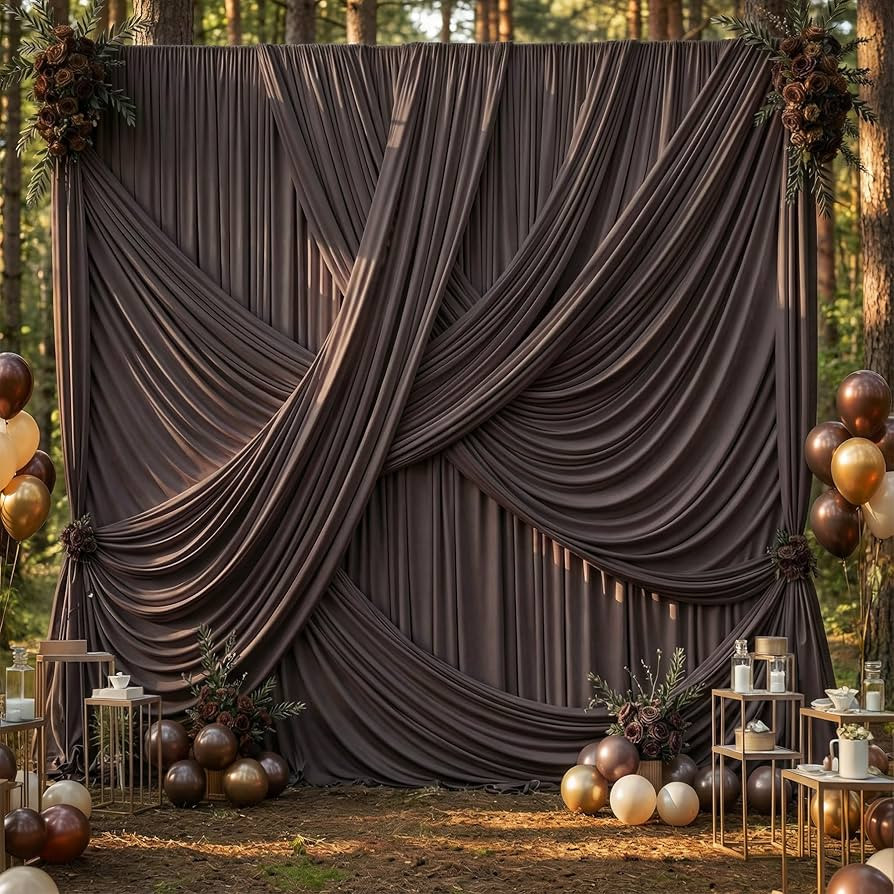 10ft×12ft Brown Backdrop Curtains for Wedding Parties, 2 Panels Wrinkle Free Polyester Photo Bac... | Amazon (US)