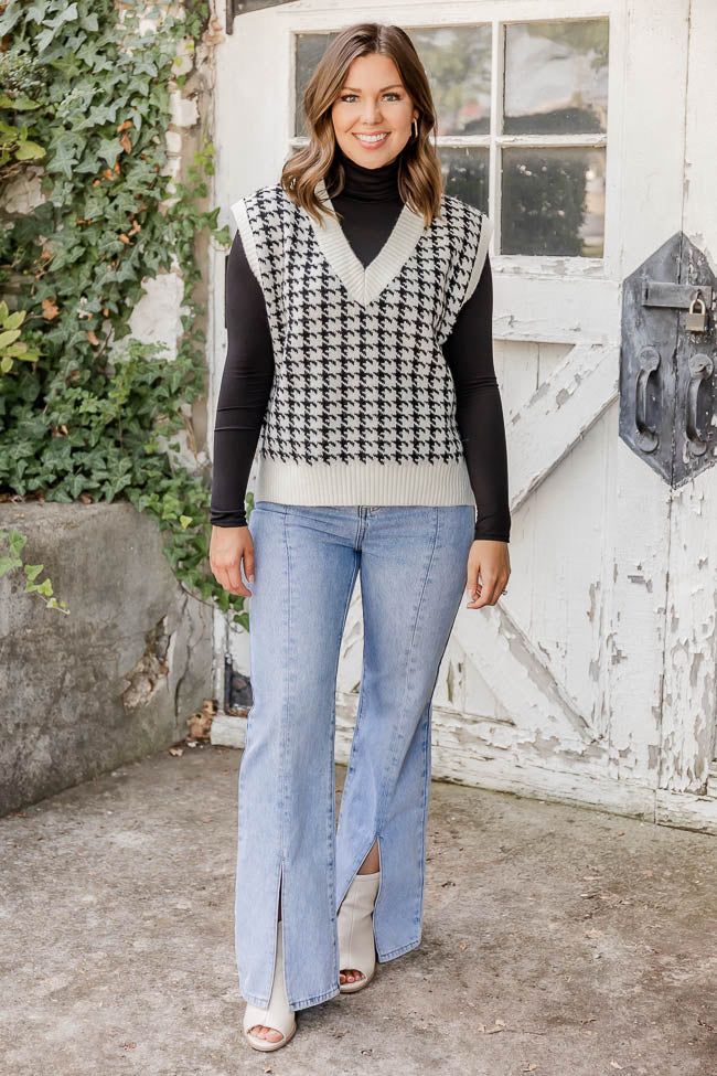 London On My Mind Black Checkered Sweater Vest | Pink Lily