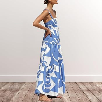 Women Spaghetti Strap Graffiti Maxi Dress Sleeveless Loose Boho Flowy Long Sundress Colorful A Li... | Amazon (US)