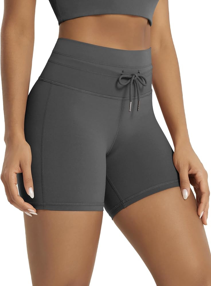 ODODOS Women's Drawstring Tie Shorts 5" Inseam High Waist Workout Yoga Biker Shorts | Amazon (US)