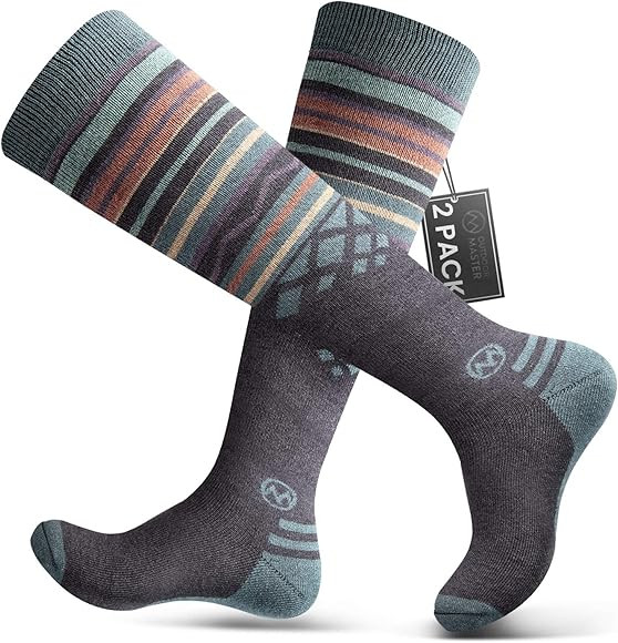 Ski Socks 2-Pack Merino Wool, Over The Calf (OTC) Non-Slip Cuff for Men & Women | Amazon (US)