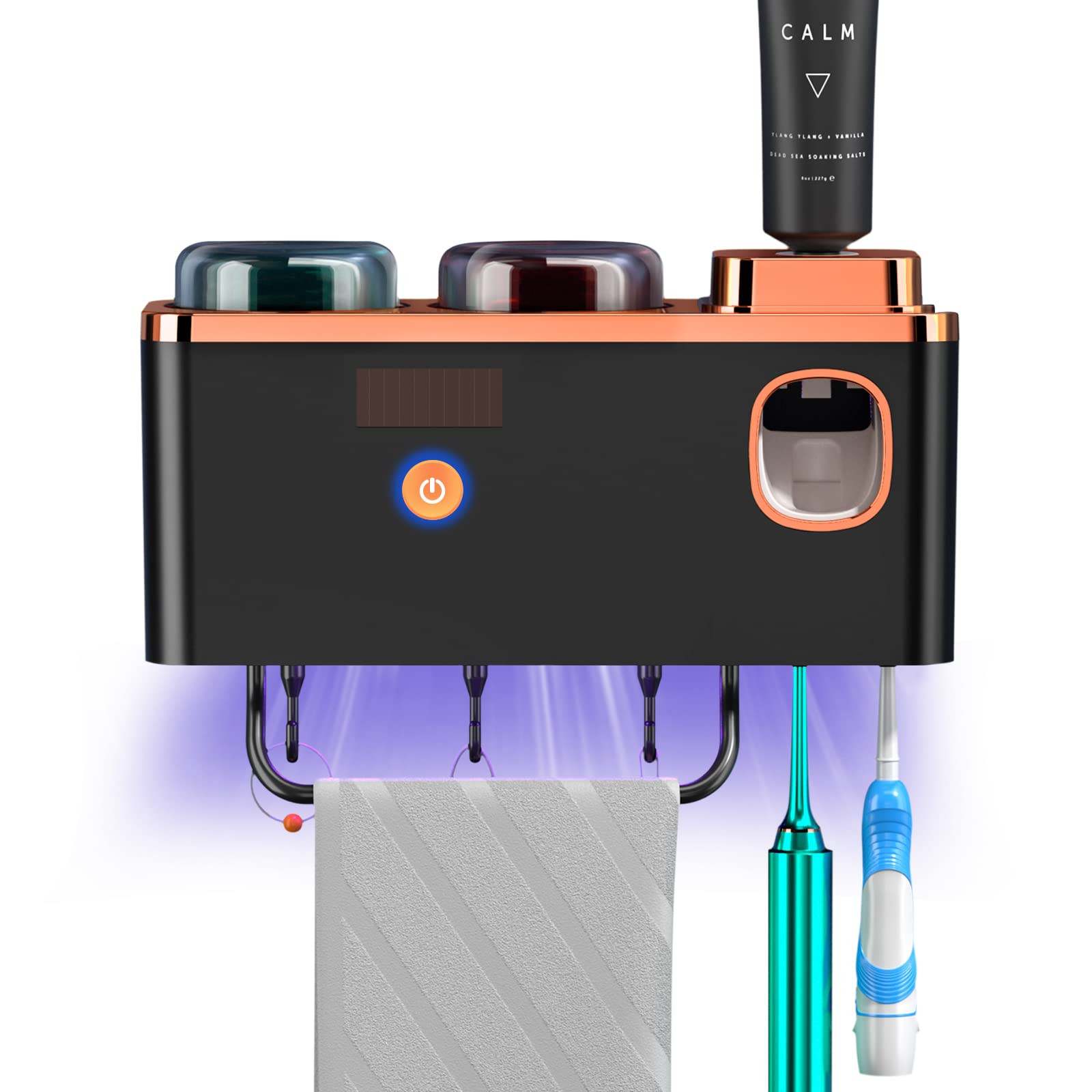 Toothbrush Holder Wall Mounted,Toothbrush Dispenser with Cleaning Function,Solar Charging, 2 Toot... | Amazon (US)