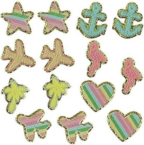 IXUEYU 3D Colorful Castle Bow Chenille Rainbow Embroidered Patches Iron on Applique Star Anchor Coco | Amazon (US)