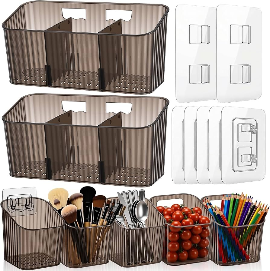 7 Pack Cabinet Door Organizer Adhesive Wall Mount Storage Bins Makeup Containers Stackable Organi... | Amazon (US)