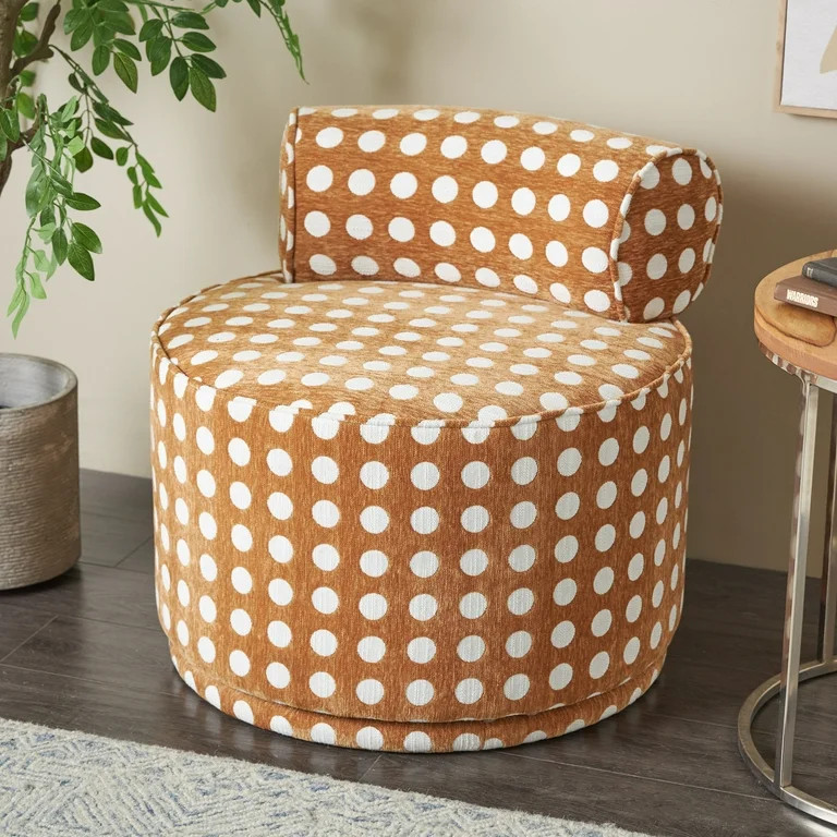 DecMode Polyester Round Swivel Boucle Lounge Chair with White Spots, Brown | Walmart (US)