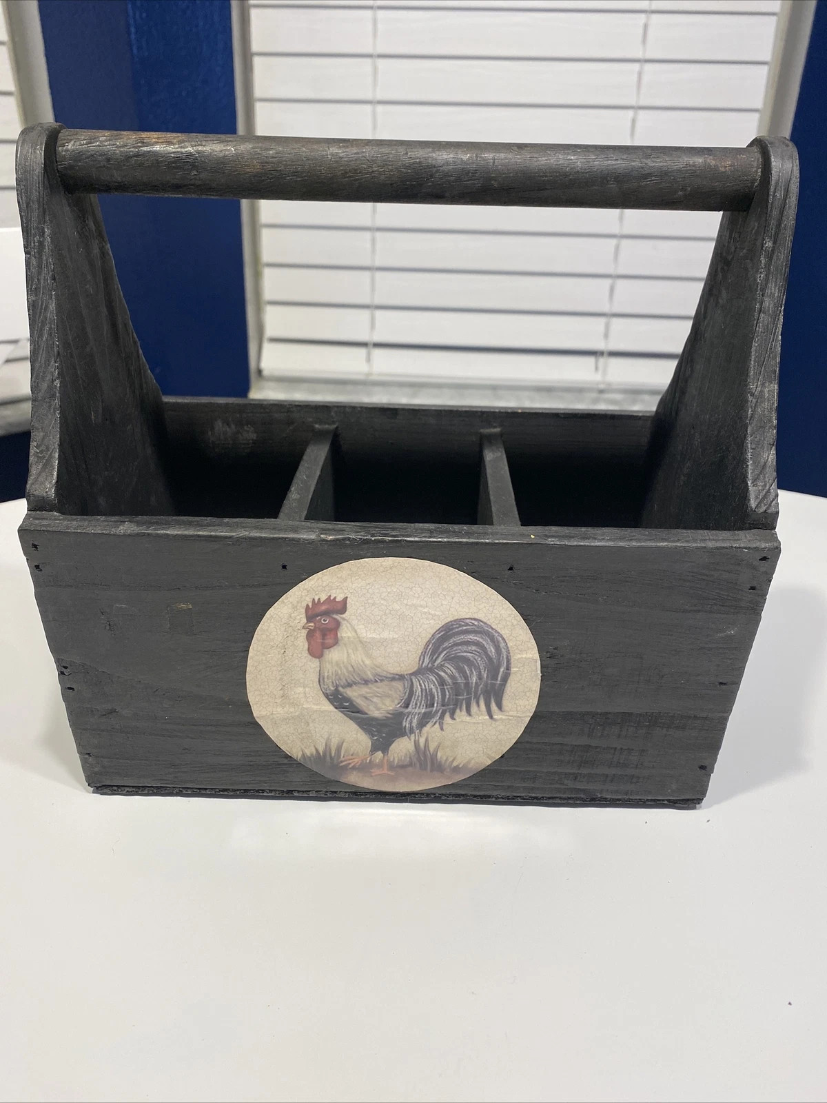 🐔Vintage Look Wooden Rooster/Chicken Caddy Utensil /Napkin Holder/Egg Carrier | eBay US