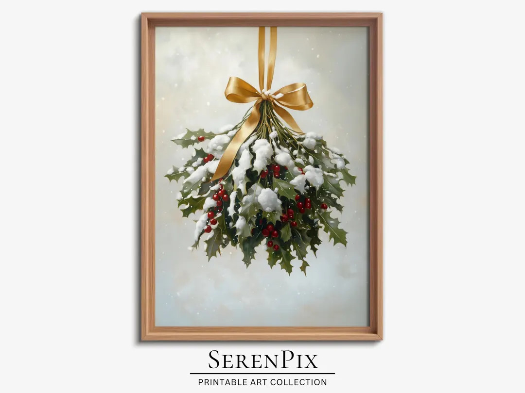 Vintage Mistletoe Art Print, Rustic Christmas Art, Cozy Christmas Decor, Christmas Art Print, Chr... | Etsy (US)