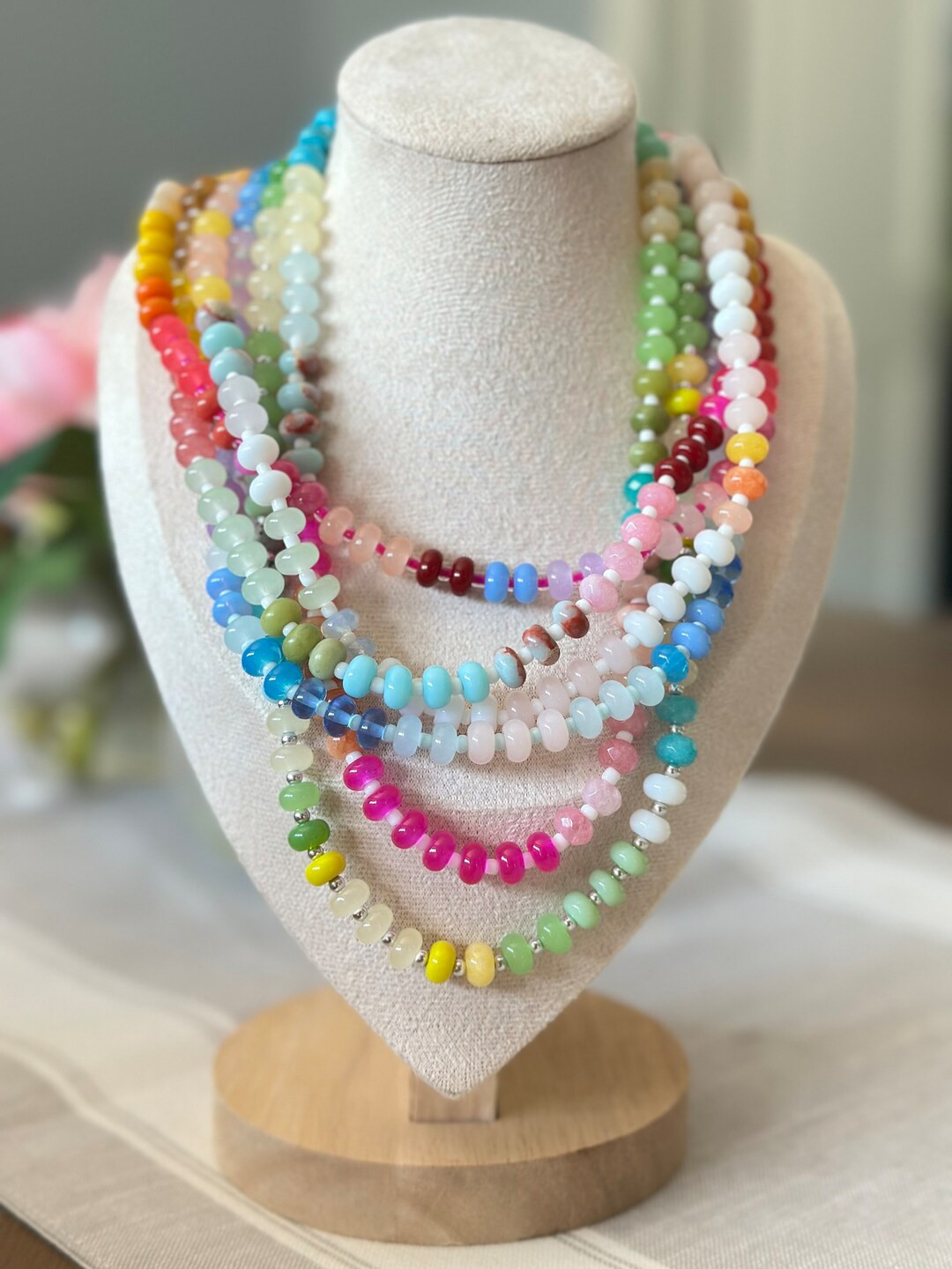 Glass gemstone candy stone necklace choker colorful beaded handmade necklaces anthro glass beads | Etsy (US)