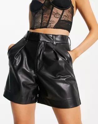 Abercrombie & Fitch faux leather tailored shorts in black | ASOS (Global)