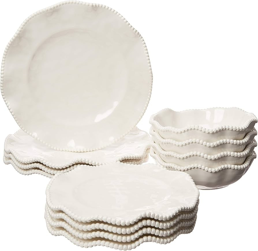 Certified International Perlette Cream 12 pc Melamine Dinnerware Set, Glossy, Service for 4 | Amazon (US)