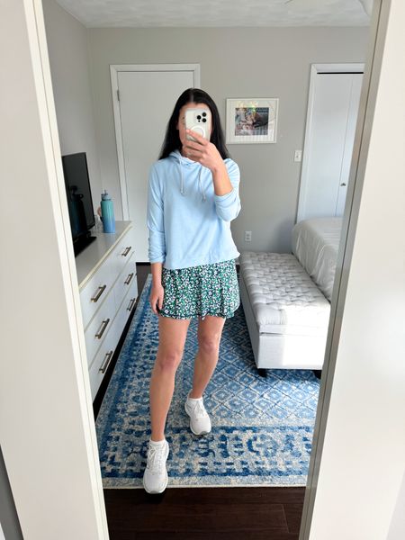 Casual OOTD. I can’t get enough of this lightweight sweatshirt. It’s incredibly soft and the material is great for spring and summer, so light and airy! Worth every penny. The floral tennis skort is old Jcrew, but I’ve linked lots of cute floral active skorts and tennis dresses that are in stock!

Sizing:
Sweatshirt fits TTS, wearing a S. It is shorter, but not cropped. My stomach doesn’t show when I raise my arms, as long as I have on high-waisted bottoms. 

Activewear, casual style, casual outfit, mom style 

#LTKfindsunder100 #LTKActive #LTKstyletip