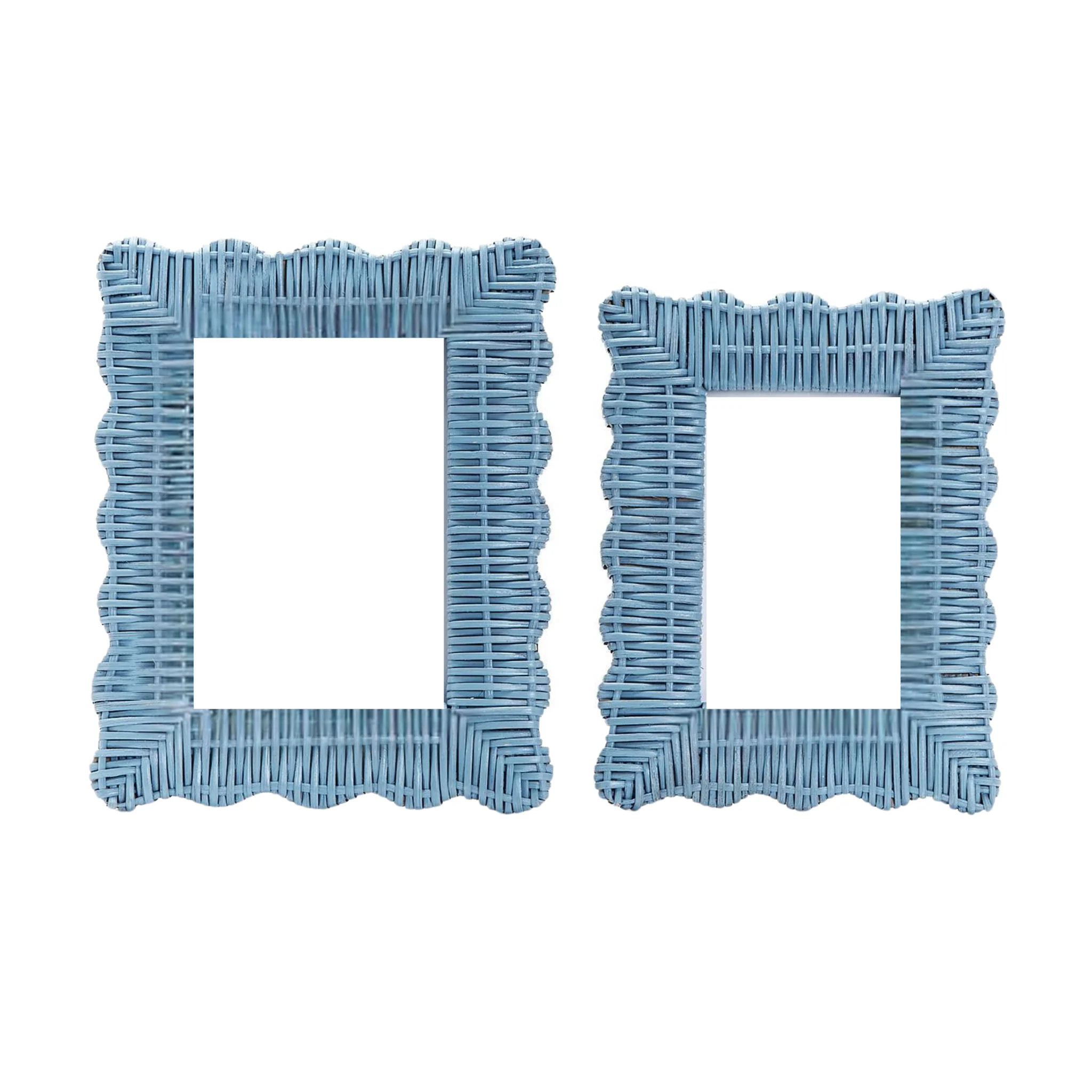 Set of Two Blue Wicker Weave Scalloped Photo Frames | The Well Appointed House, LLC