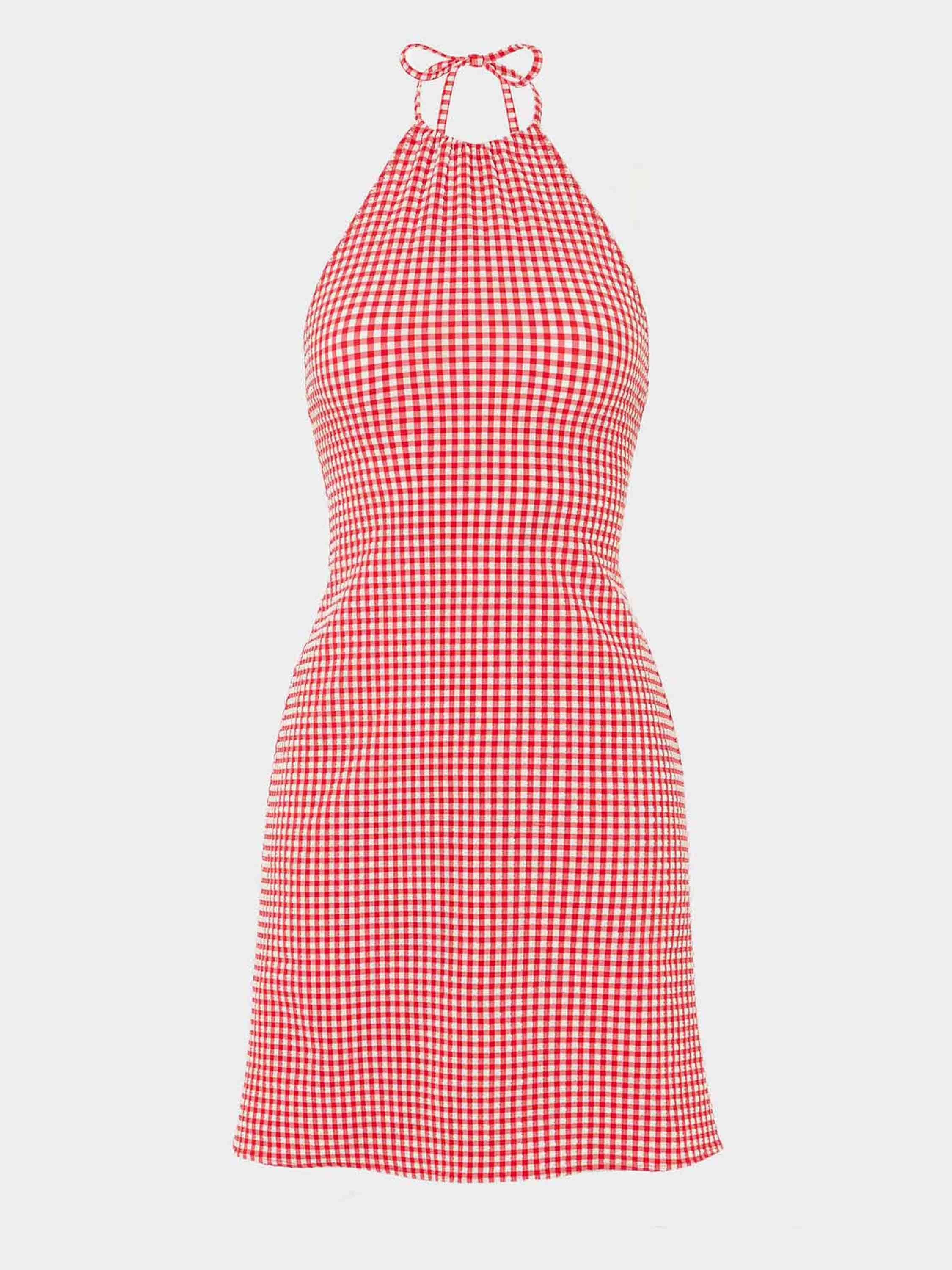 Gingham Seersucker Halter Neck Mini Dress - Red Gingham | One Size Swimwear | Hunza G - Red Gingham / Extra large | HUNZA G