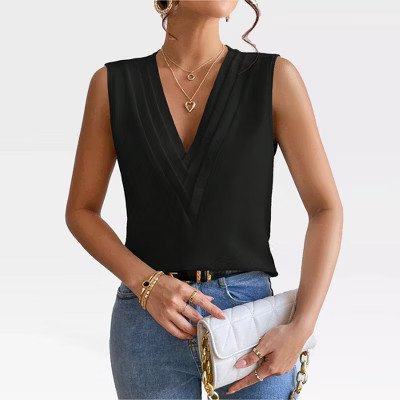 Womens Summer Tank Tops Deep V Neck Blouse Sleeveless Tops Formal Tops Office Business Blouse Elegant Vest,Black - S | Target