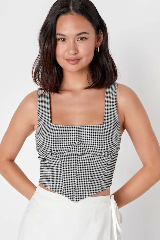 Sultry Refinement Black and White Gingham Bustier Crop Top | Lulus (US)