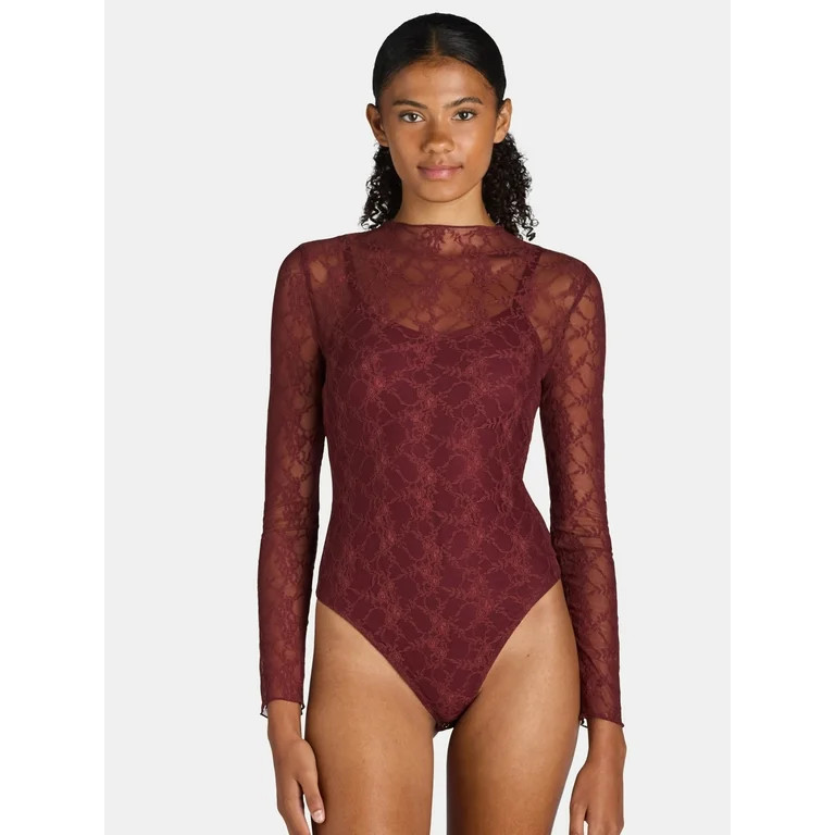 Madden NYC Women's Lace Bodysuit with Long Sleeves, Sizes XS-XXXL | Walmart (US)