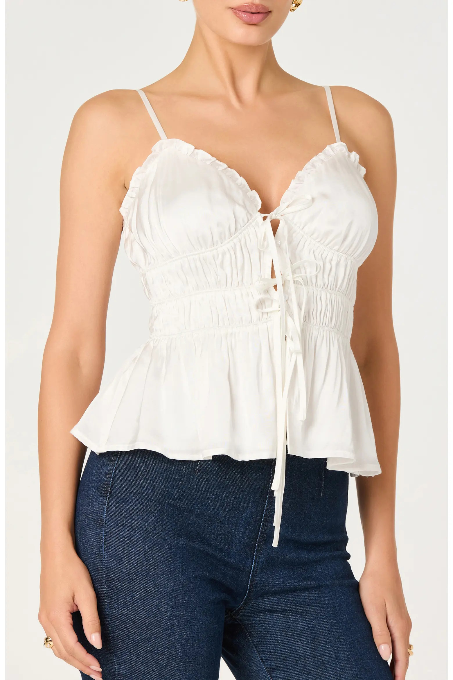 Fabiola Shirred Tie Front Button-Up Peplum Top (Women) | Nordstrom | Nordstrom