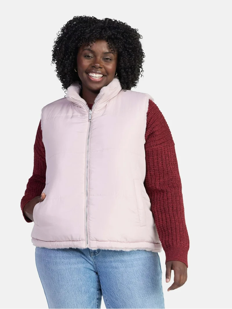 Time and Tru Women's and Women's Plus Faux Fur Reversible Vest, Sizes XS-2X | Walmart (US)