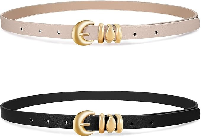 XZQTIVE 2 Pack 0.71'' Womens Skinny Leather Belts for Ladies Thin Waist Belt for Jeans Dress Pant... | Amazon (US)