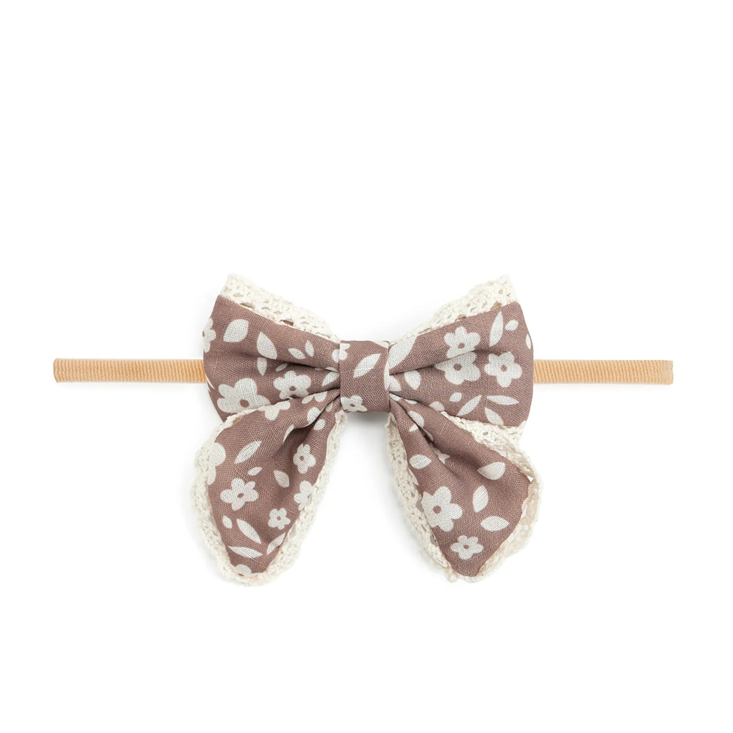 Mocha Floral Lace Bow Baby Headband | Sweet Wink