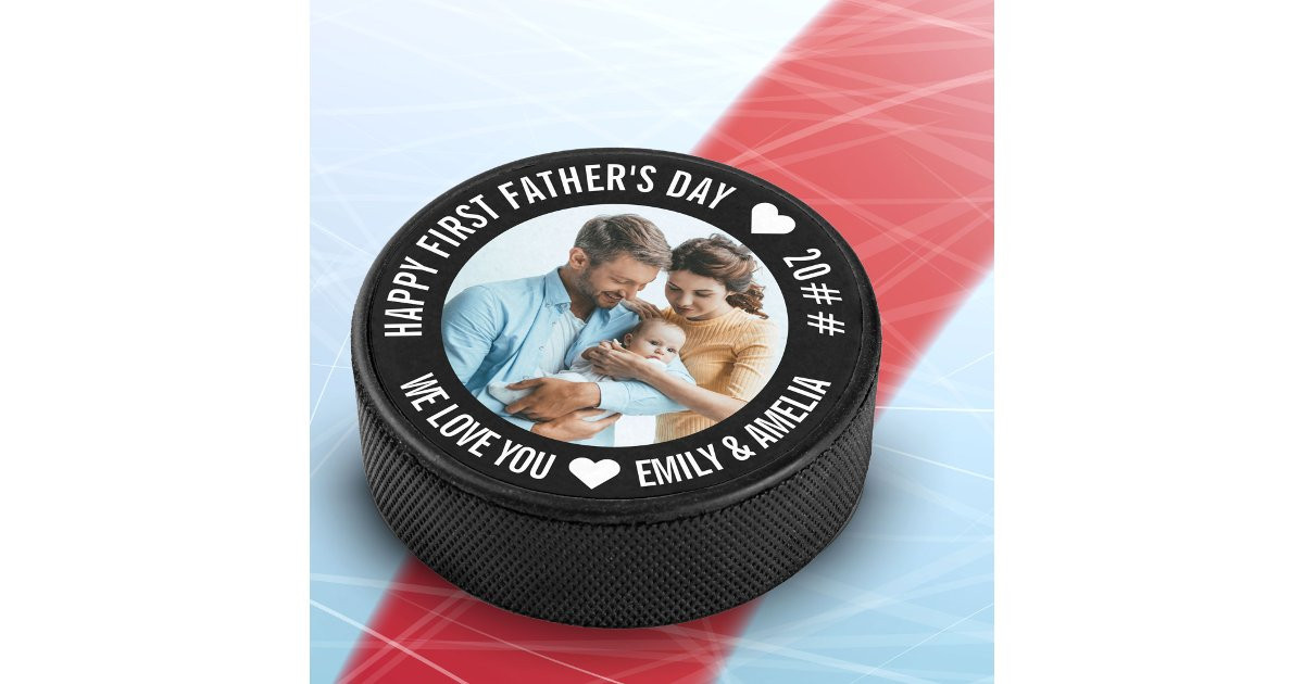First Father's Day Custom Year and New Baby Photo Hockey Puck | Zazzle | Zazzle