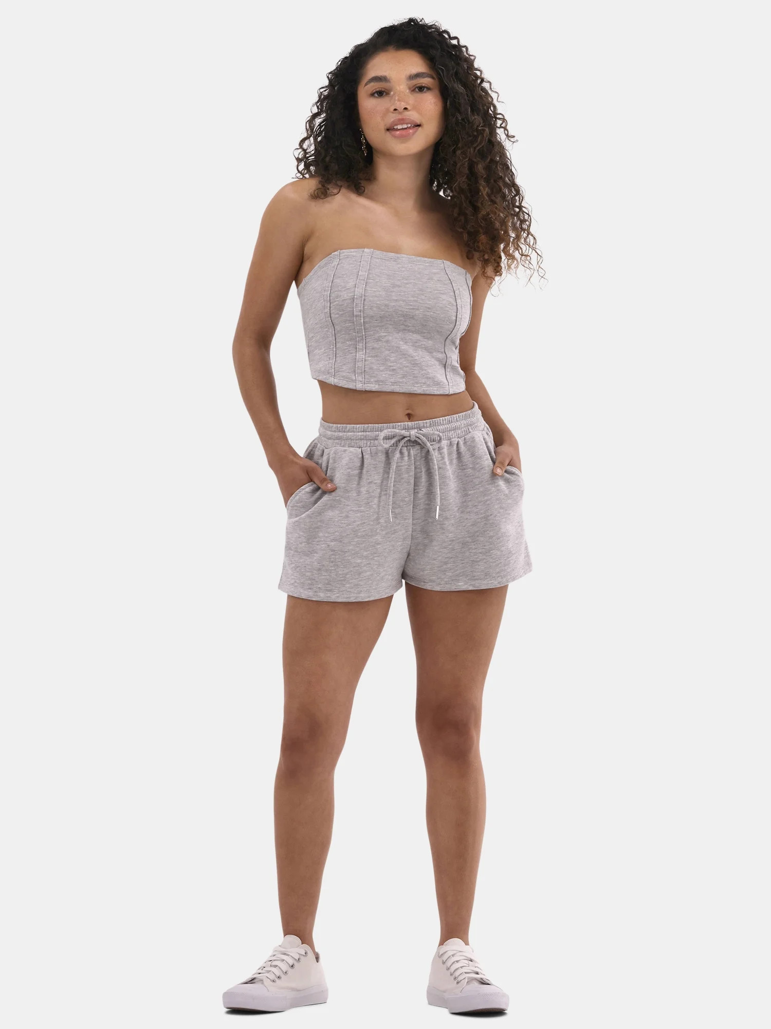 No Boundaries French Terry Tube Top and Shorts Set, 2-Piece, Women's | Walmart (US)