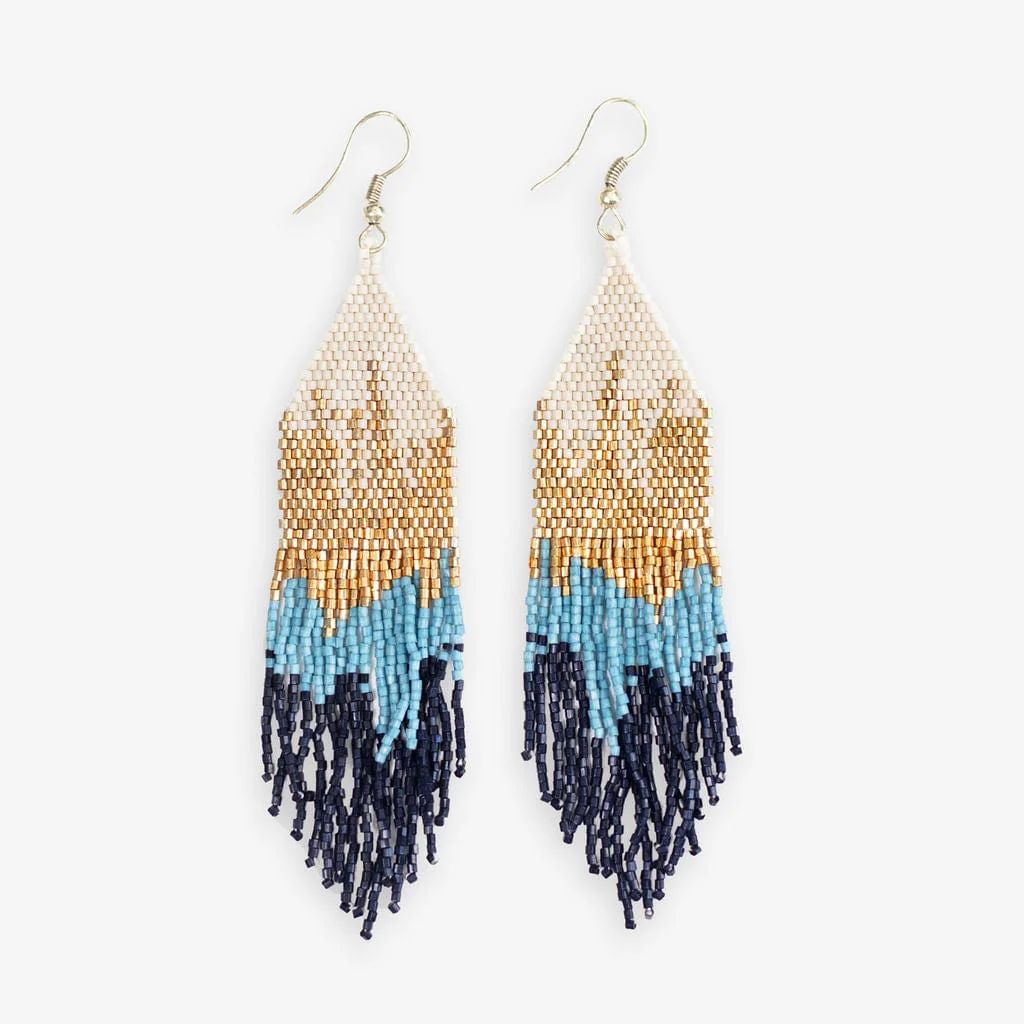 Claire Ombre Beaded Fringe Earrings Blue | INK+ALLOY