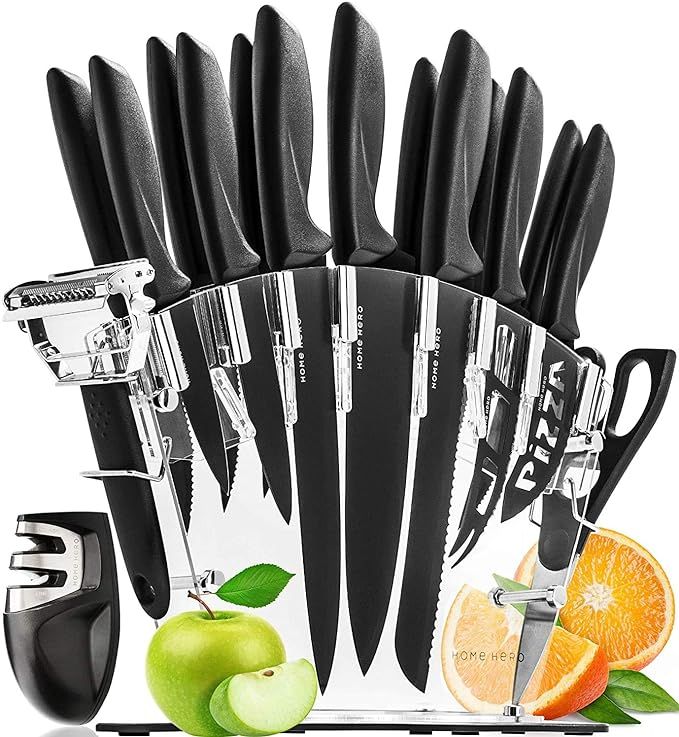 Stainless Steel Knife Set with Block 17 Piece Set Kitchen Knives Set Chef Knife Set with Knife Sh... | Amazon (US)