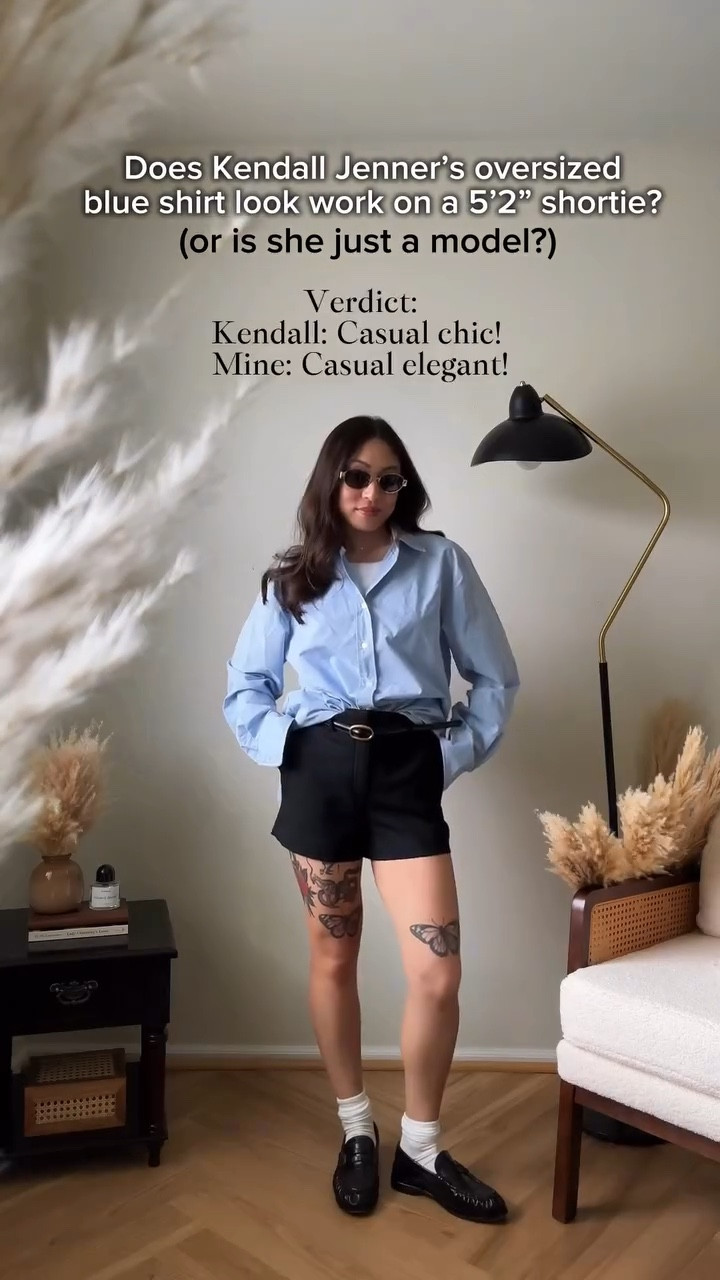 As the most requested from you guys! 🤎🙈 Today we are looking at Kendall Jenner’s spring transitional style! You won’t hurt my feelings, do you prefer Kendall’s casual chic look or my casual elegant tweak? 🖤 | While Kendall Jenner always SLAYS🔥 her fits, I want to know, do they ALSO work on a 5’2” petite girl like me? The Blue button up shirt and black shorts is certainly a fun spring fit that you want to have in your rotation this coming season. My opinion? It’s what type of vibe you’re going for! Either way, I loved trying to work with this fun spring outfit! 🫶🏼 

If you want to see MORE celeb and Pinterest recreation outfits on a 5’2” shortie, I’m your gal @amandacapsulewardrobe  and would love to have you hear to solve the “is the fit a slay or is she just tall?” Question for good! 

🔗 Outfit specifics always linked in bio → LTK @amandacapsulewardrobe
⸻

#kendalljennerstyle #shortgirlstyle #pintereststyle #celebrityoutfits #chicoutfit