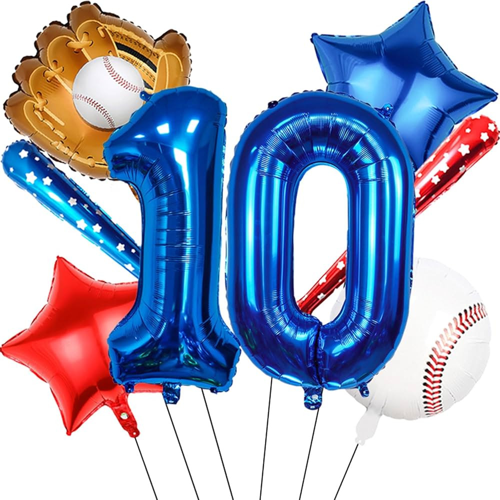 Baseball 10th Birthday Decorations for Boys, Sports Theme Party Supplies - 40 inch Foil Number Ba... | Amazon (US)