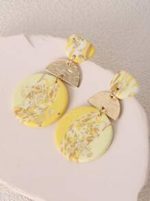 1 Pair Handmade Soft Clay Textured Mint Green Foil Geometric Patchwork Luxe Party Earrings For Women, Suitable For Party, Outing, Vacation, Also As Gifts, Multiple Colors Available | SHEIN