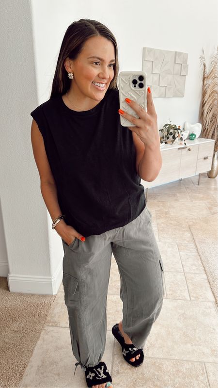 This is my fav tshirt of all time! Worth the investment for sure. love these cargo pants - they’re the most interesting grayish sage color! so soft & comfortable. size large in both  

#LTKMidsize
