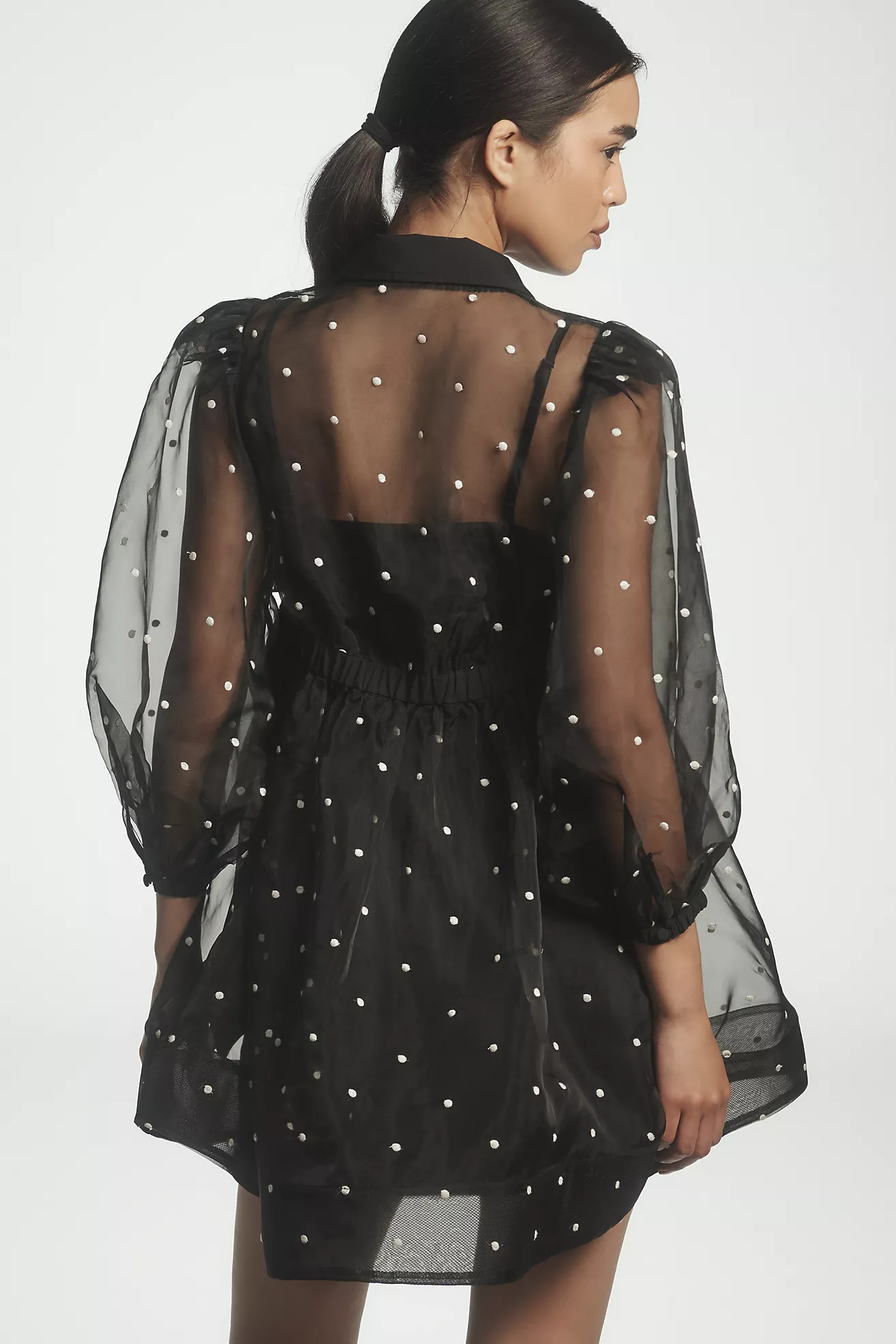 Maeve Sheer Collared Babydoll Mini Dress | Anthropologie (US)