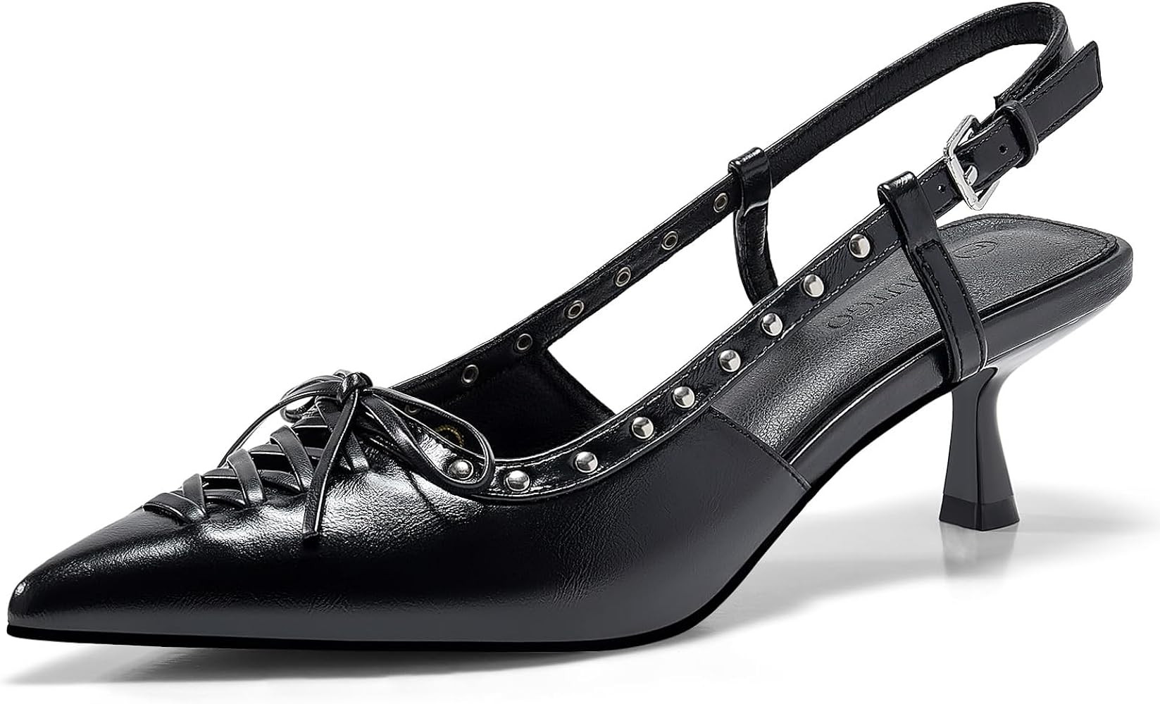 Coutgo Womens Slingback Kitten Heels Closed Pointed Toe Low Heel Dress Shoes Studded Bow Pumps | Amazon (US)