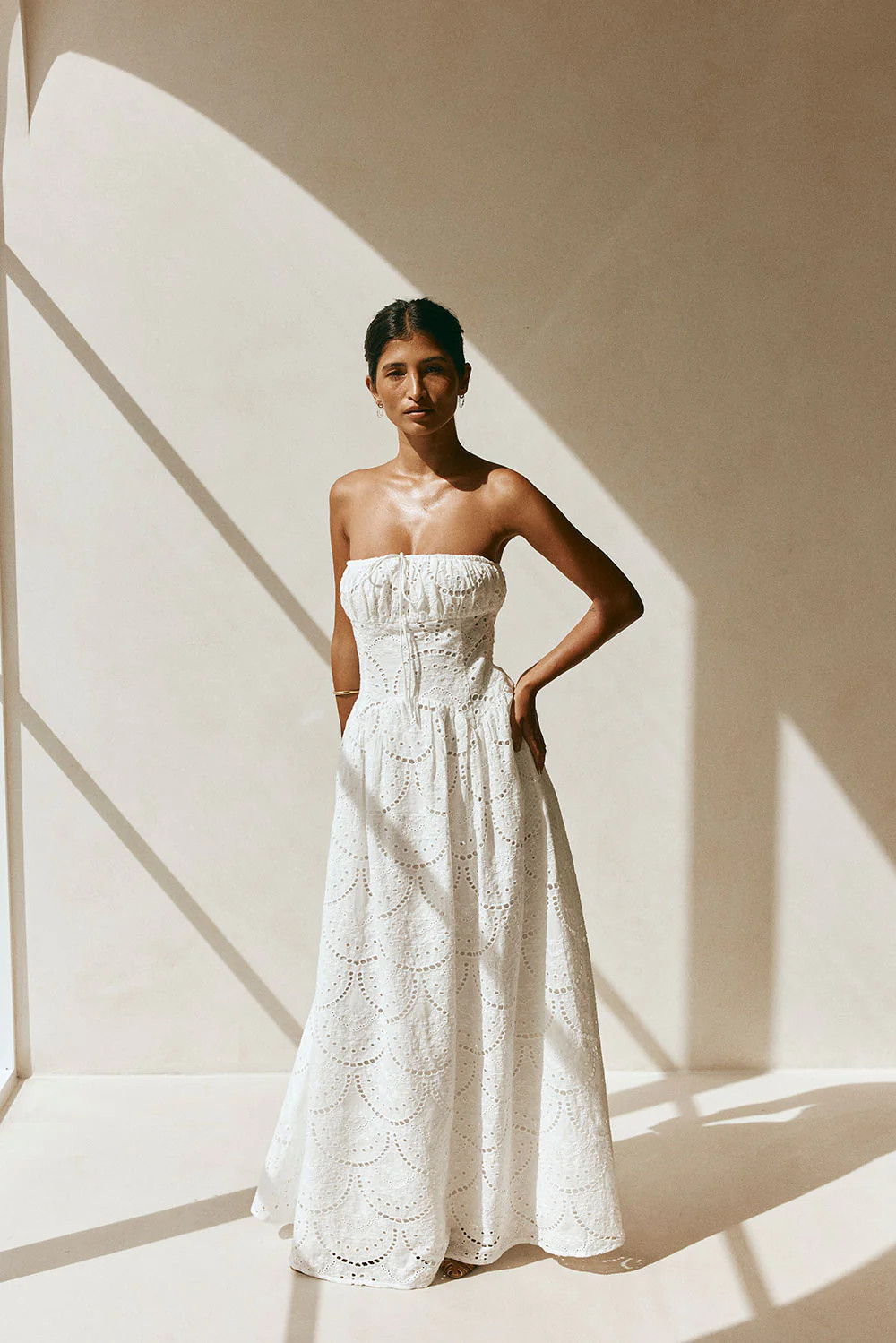 Bridal White Embroidered Strapless Maxi Zina Dress | Sabo Skirt US