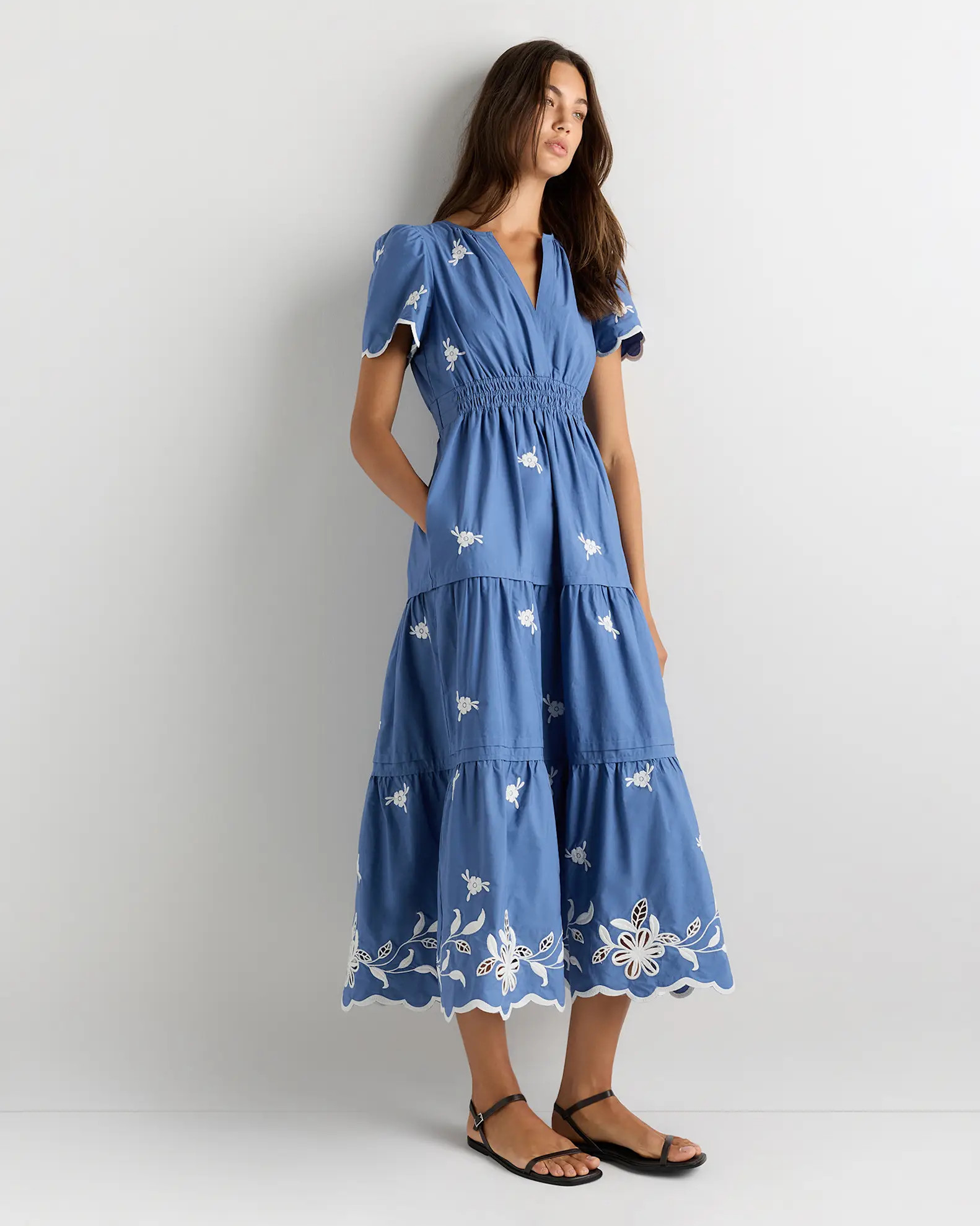 100% Organic Cotton Poplin Embroidered Tiered Maxi Dress | Quince