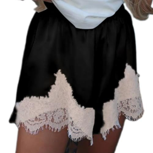 Satin Shorts for Women Low Rise Lace Trim Patchwork Silk Slip Micro Shorts Lounge Pettipants Pajamas (Pj) Bottoms (Black Satin, M) | Amazon (US)