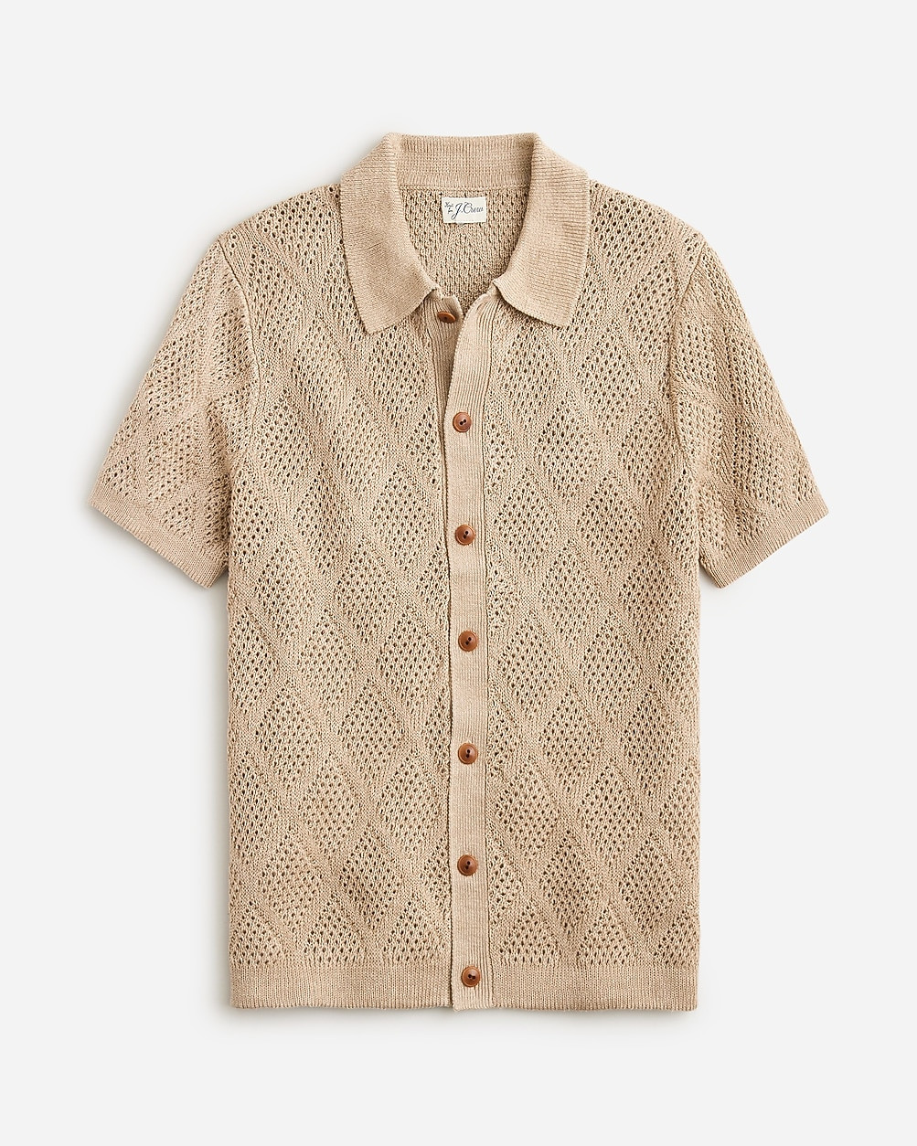 Short-sleeve linen diamond-stitch sweater-polo | J. Crew US