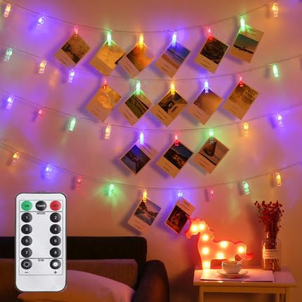 Magnoloran 40 Led Photo Clip Starry Lights with Remote LED Fairy Twinkle Lights Home Festival Decor Lights for Christmas Party Halloween Thanksgiving Wedding Valentine's Day (14ft, Multicolor) | Amazon (US)