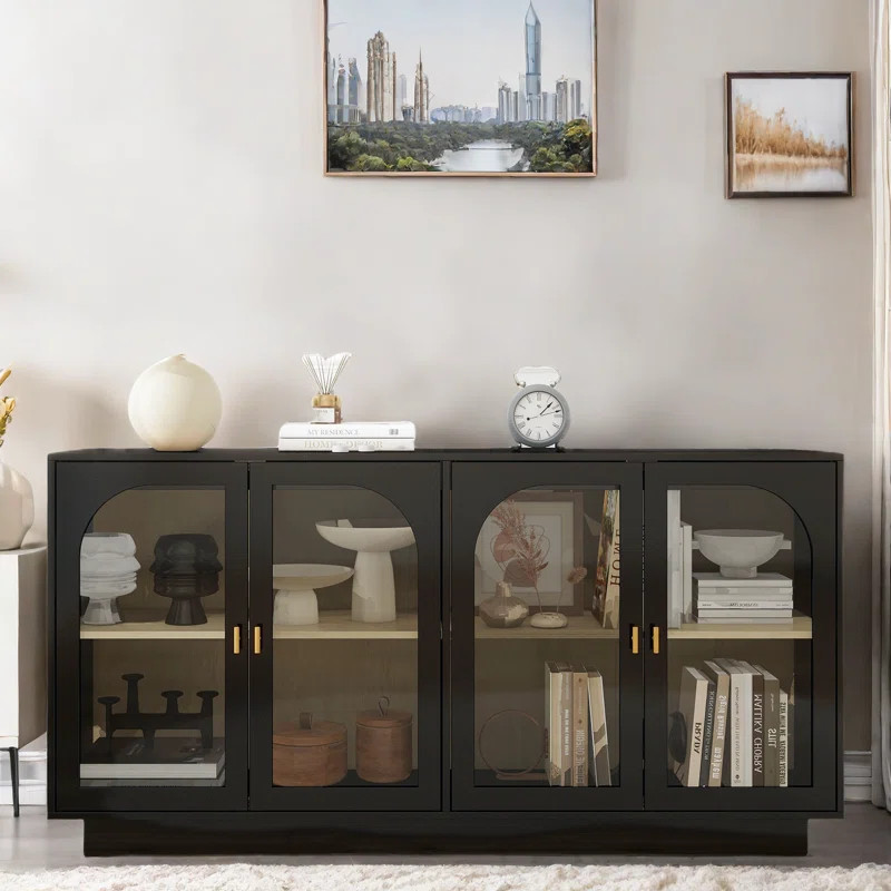 Sideboard With 4 Acrylic Doors, Adjustable Shelves And Metal Handles | Wayfair North America
