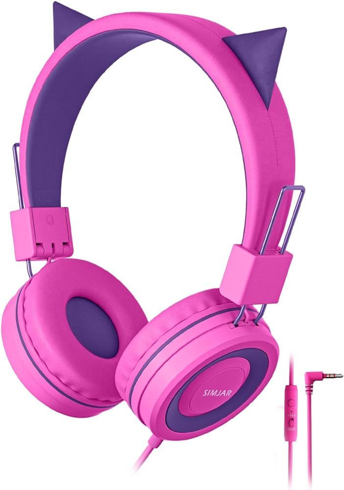 SIMJAR Cat Ear Kids Headphones with Microphone for School, Volume Limiter 85/94dB, Wired Girls He... | Amazon (CA)