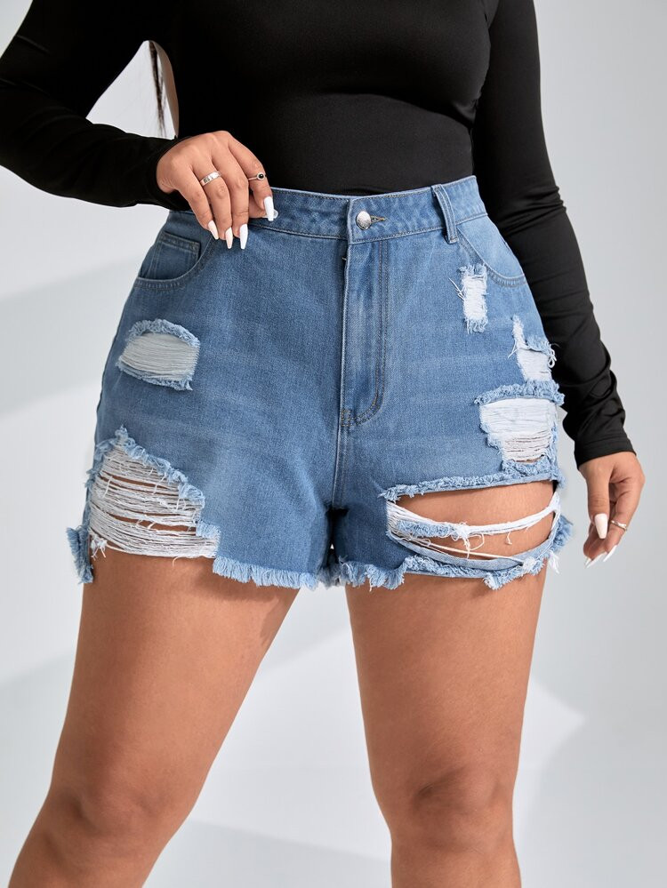 New
     
      Plus Ripped Raw Cut Denim Shorts | SHEIN