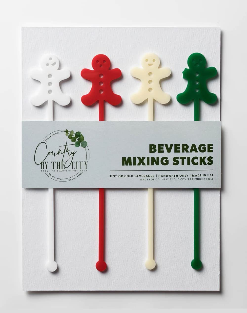 Take a Bite Gingerbread Swizzle Stick Set of 4, 6.25 inches, Red, White, Green, Ivory, for Hot or... | Amazon (US)