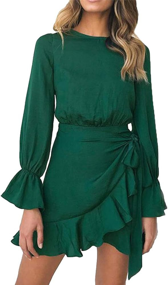 WEEPINLEE Womens Long Sleeve Winter Dress With Sleeves Green Christmas Dress Green Bridesmaid Dress | Amazon (US)