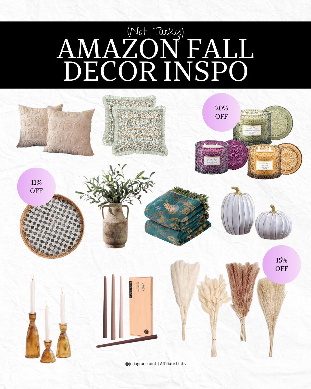 Non-tacky fall decor finds! I do love good seasonal decor, but I really dislike tacky mass-produced items, SO I've put together a little list of fall decor items I'm loving right now that aren't super tacky and overdone. These are great items that will make your house feel more like fall but they won't scream clearance fall/halloween decor aisle - AND you can use them all year round if this is more your style. Linked everything below!

Fall decor, fall decor inspo, halloween decor, anthropologie dupe, crate and barrel dupe, cozy home, seasonal decor, amazon home, amazon finds, amazon must haves 

 #LTKSeasonal #LTKHome #LTKFindsUnder50