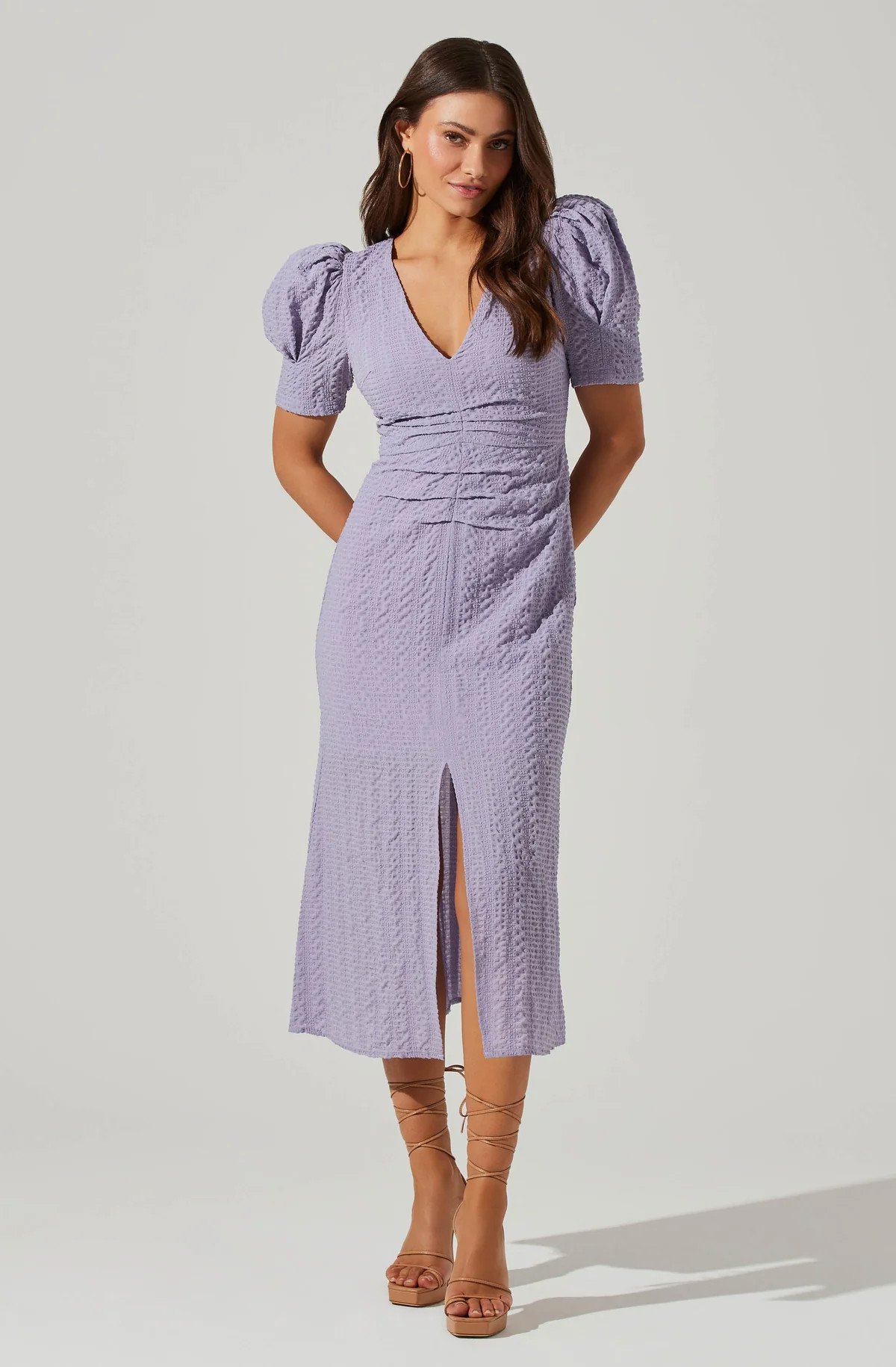 Puff Sleeve V Front Midi Dress | ASTR The Label (US)