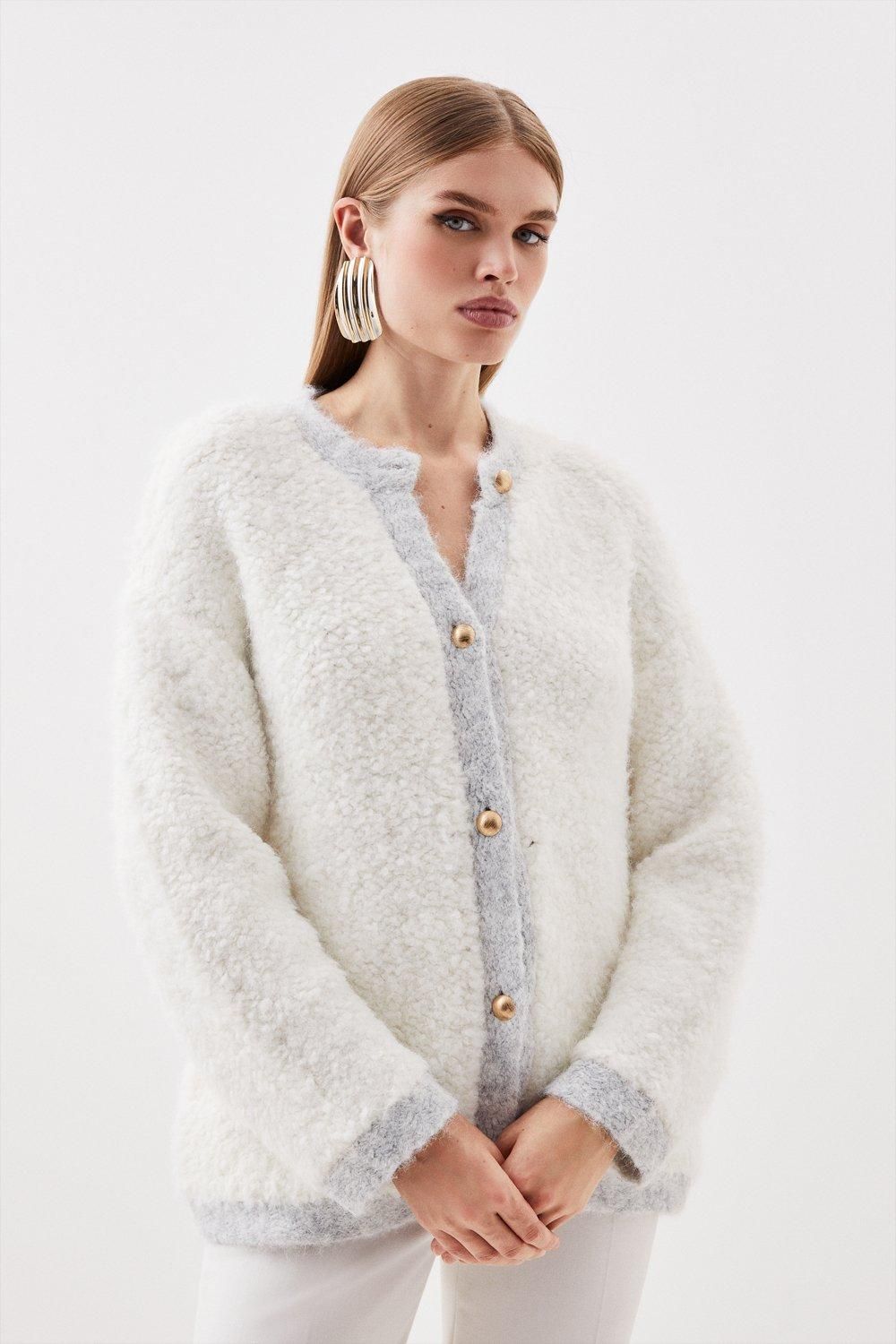 Wool Blend Loopy Textured Knit Jacket | Karen Millen UK + IE + DE + NL