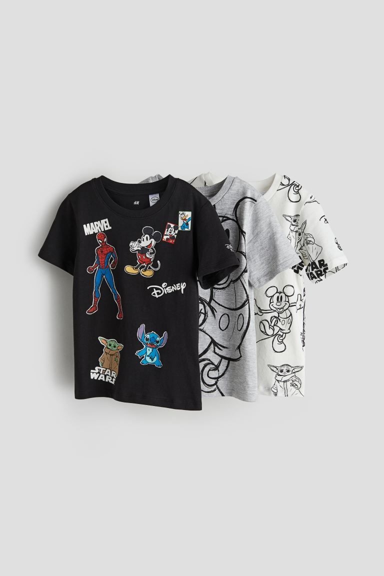 3-pack Printed T-shirts - Black/Disney - Kids | H&M US | H&M (US + CA)