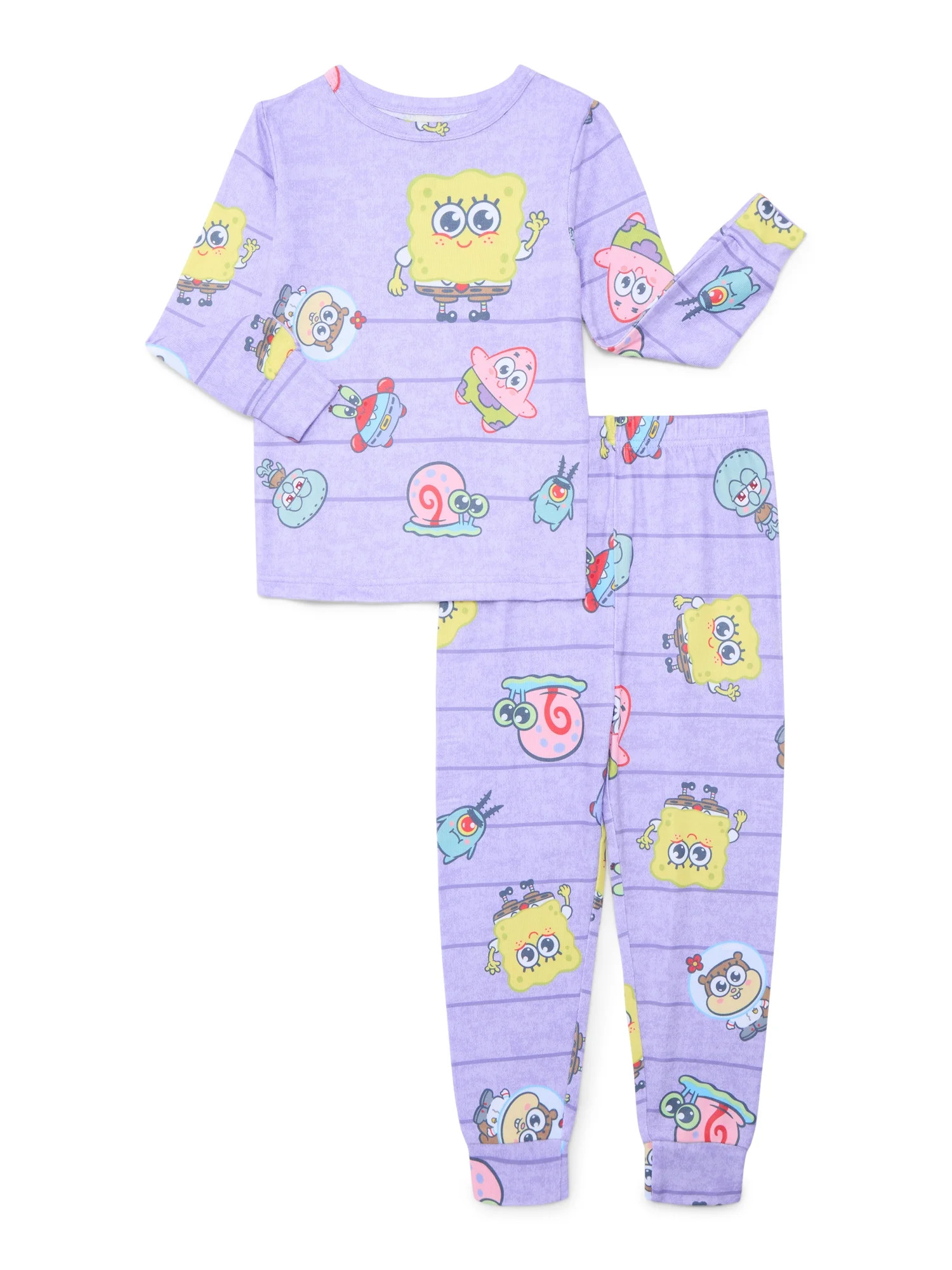 SpongeBob SquarePants Girls Long Sleeve Tee and Pants Pajama Set, 2-Piece, Sizes 4-10 | Walmart (US)