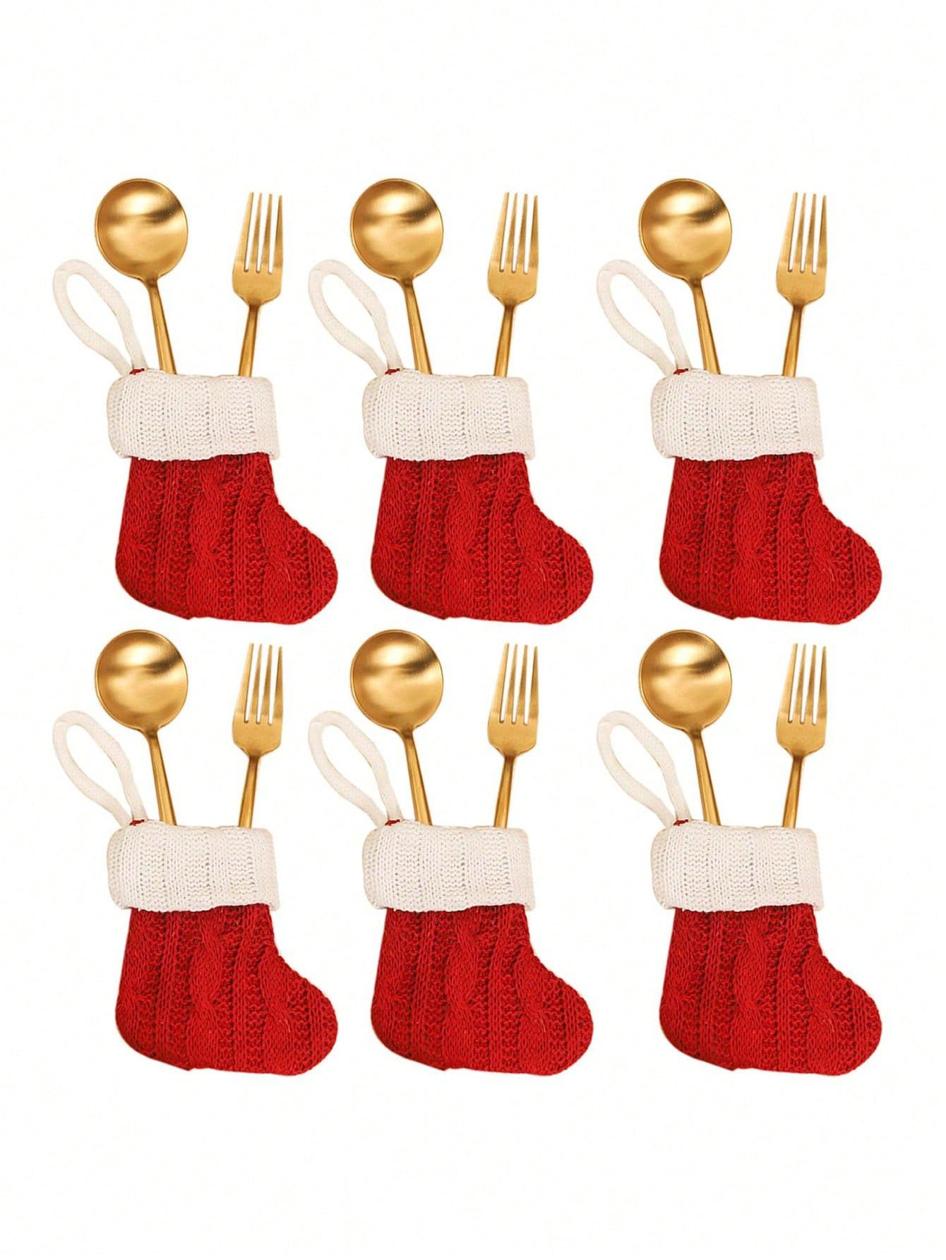 5pcs/Set Christmas Decorations: Mini Knit Socks, Cutlery Set, Home Decor, Dinnerware, Christmas T... | SHEIN